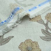 Hand Block Print Kirti Mustard Gray Floral Pure Linen Fabric