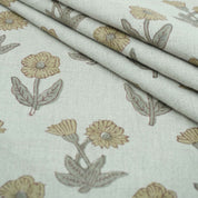 Hand Block Print Kirti Mustard Gray Floral Pure Linen Fabric