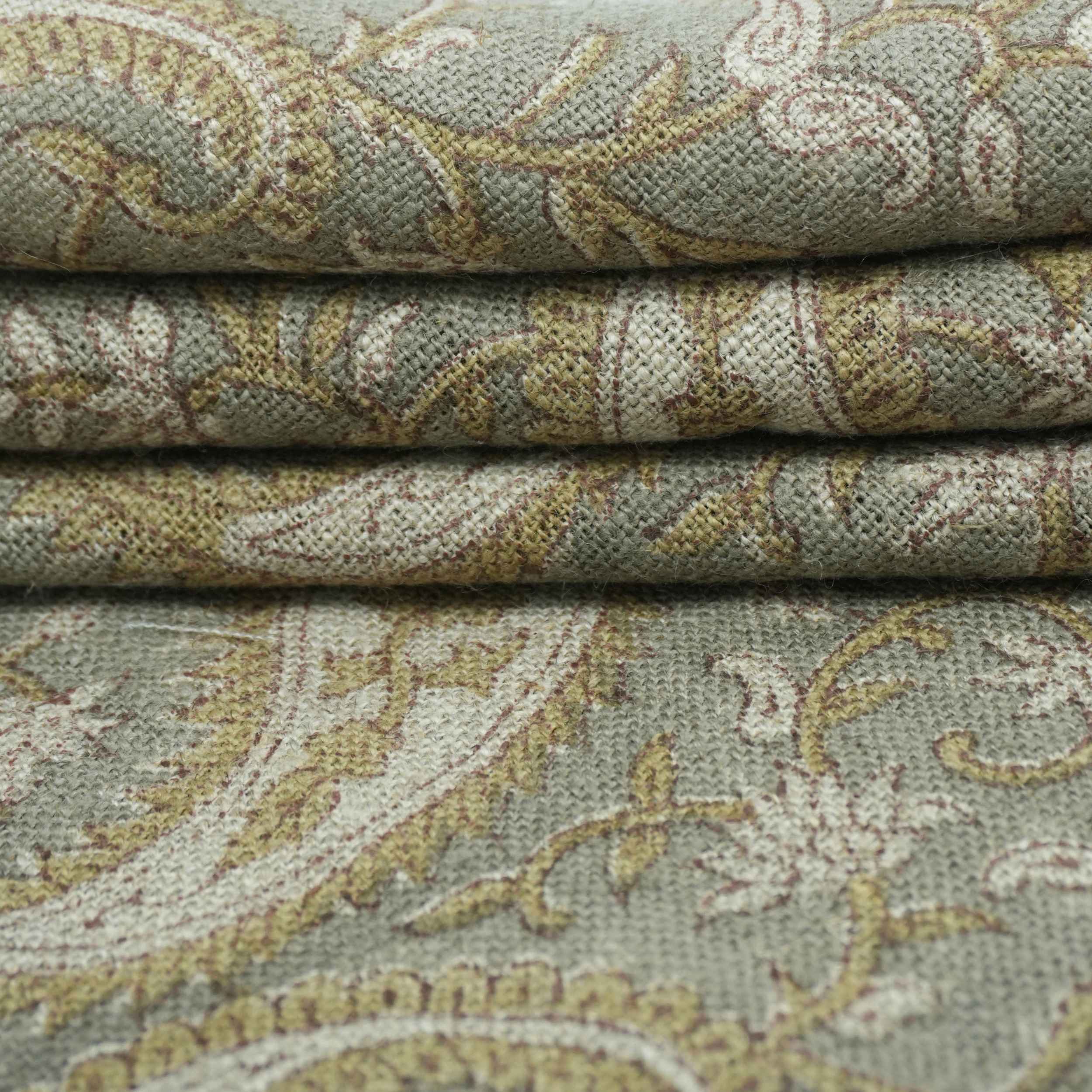 Handmade Yellow Floral Thick Linen Decor Fabric - Kiara