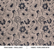 Handcraft Block Print Grey & Black Visceous Linen Fabric - Jarul Grey