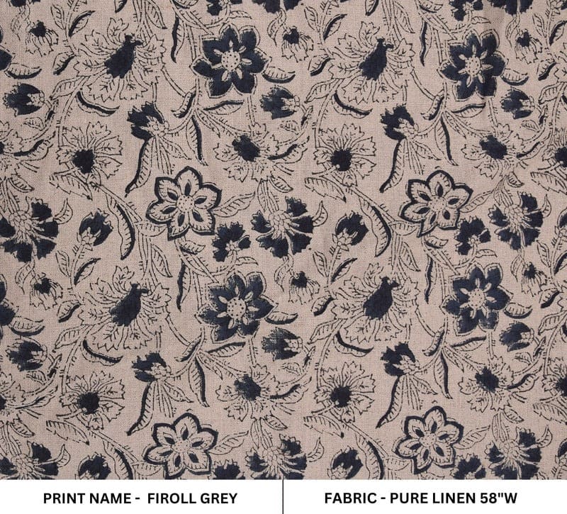 Handcraft Block Print Grey & Black Visceous Linen Fabric - Jarul Grey