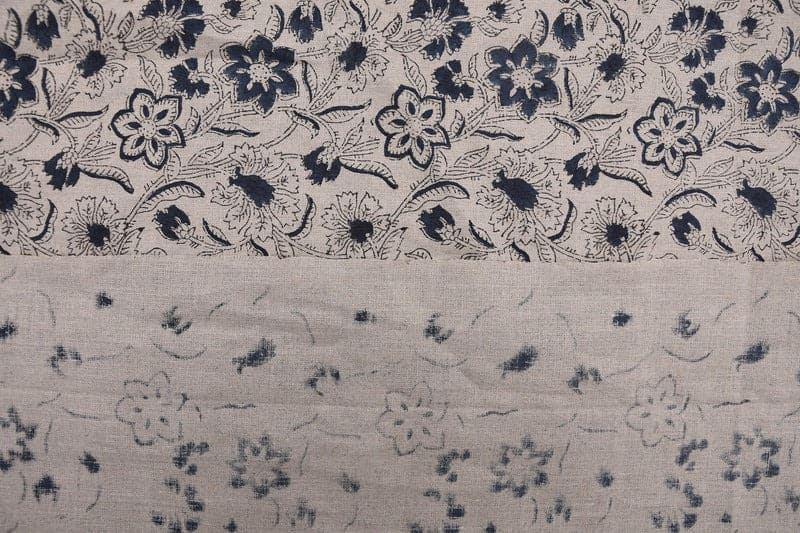 Handcraft Block Print Grey & Black Visceous Linen Fabric - Jarul Grey