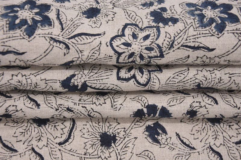 Handcraft Block Print Grey & Black Visceous Linen Fabric - Jarul Grey