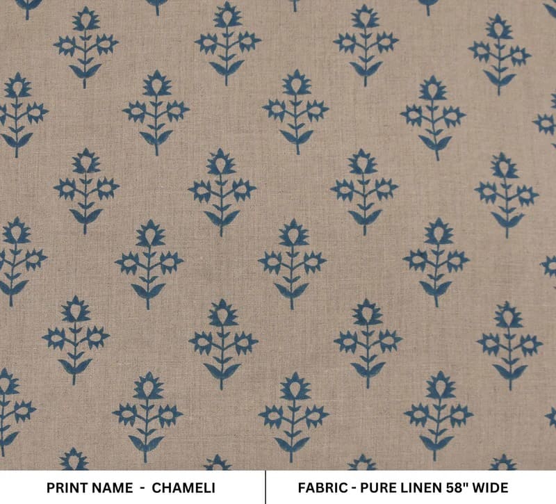 Eco Friendly Hand Block Print Beige Floral Pure Linen Fabric  - Chameli