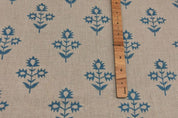 Eco Friendly Hand Block Print Beige Floral Pure Linen Fabric  - Chameli