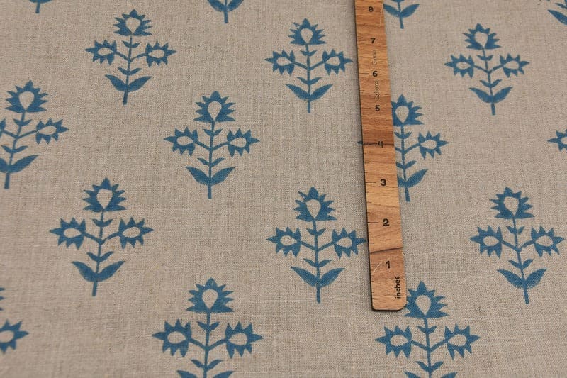 Eco Friendly Hand Block Print Beige Floral Pure Linen Fabric  - Chameli
