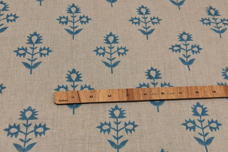 Eco Friendly Hand Block Print Beige Floral Pure Linen Fabric  - Chameli