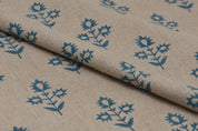 Eco Friendly Hand Block Print Beige Floral Pure Linen Fabric  - Chameli