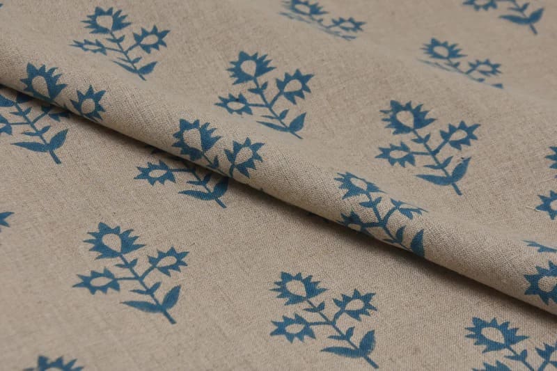 Eco Friendly Hand Block Print Beige Floral Pure Linen Fabric  - Chameli