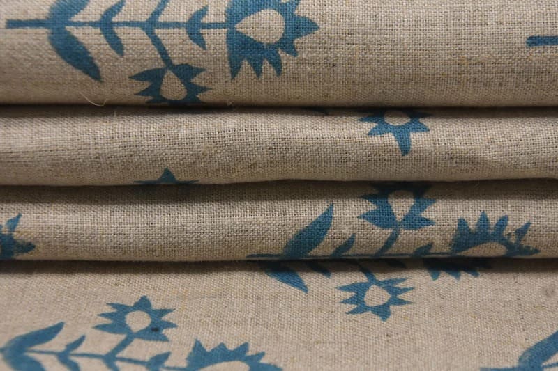 Eco Friendly Hand Block Print Beige Floral Pure Linen Fabric  - Chameli