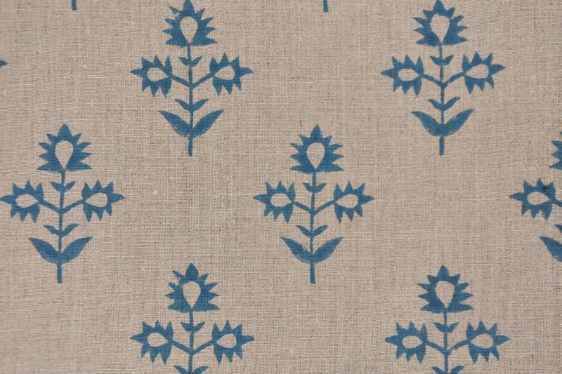 Eco Friendly Hand Block Print Beige Floral Pure Linen Fabric  - Chameli
