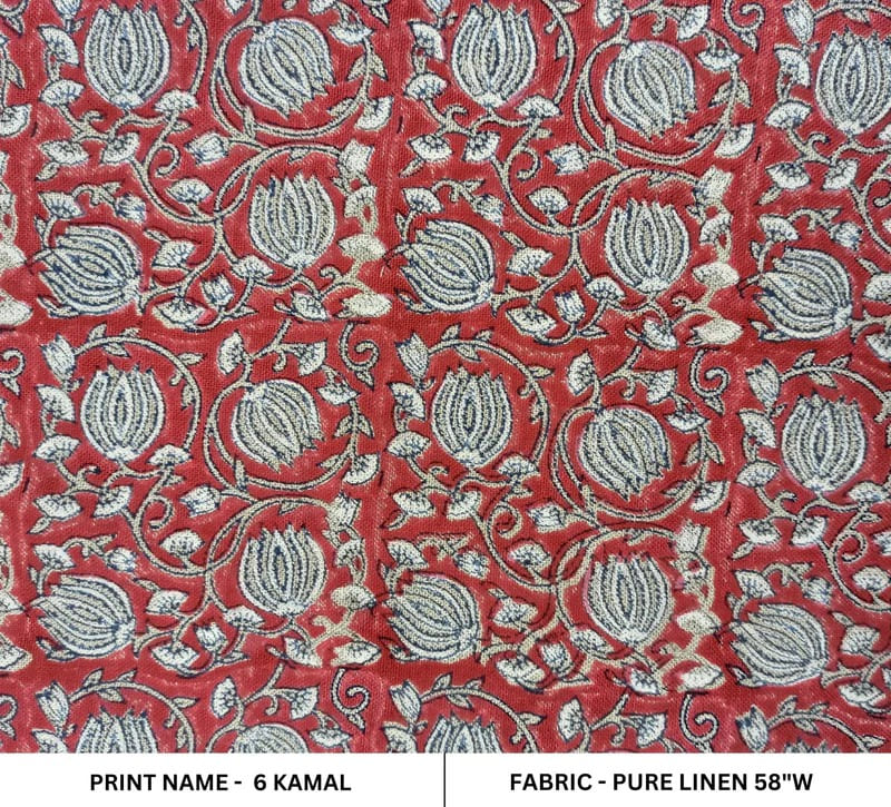 Hand block print pure linen fabric For Home Decor - 6 KAMAL
