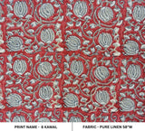 Hand block print pure linen fabric For Home Decor - 6 KAMAL