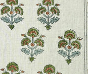 Handcarfted Block Print Green Pure Linen Fabric  – Traffic Border