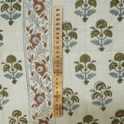 Handcarfted Block Print Green Pure Linen Fabric  – Traffic Border