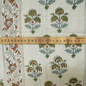 Handcarfted Block Print Green Pure Linen Fabric  – Traffic Border