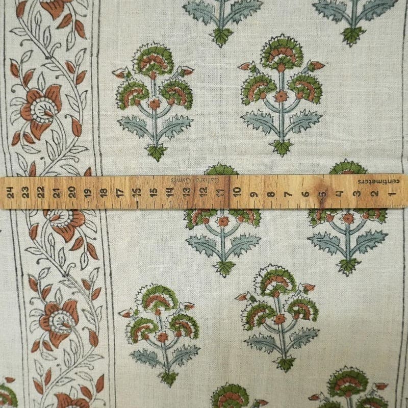 Handcarfted Block Print Green Pure Linen Fabric  – Traffic Border