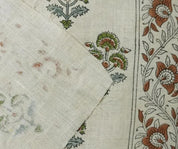 Handcarfted Block Print Green Pure Linen Fabric  – Traffic Border