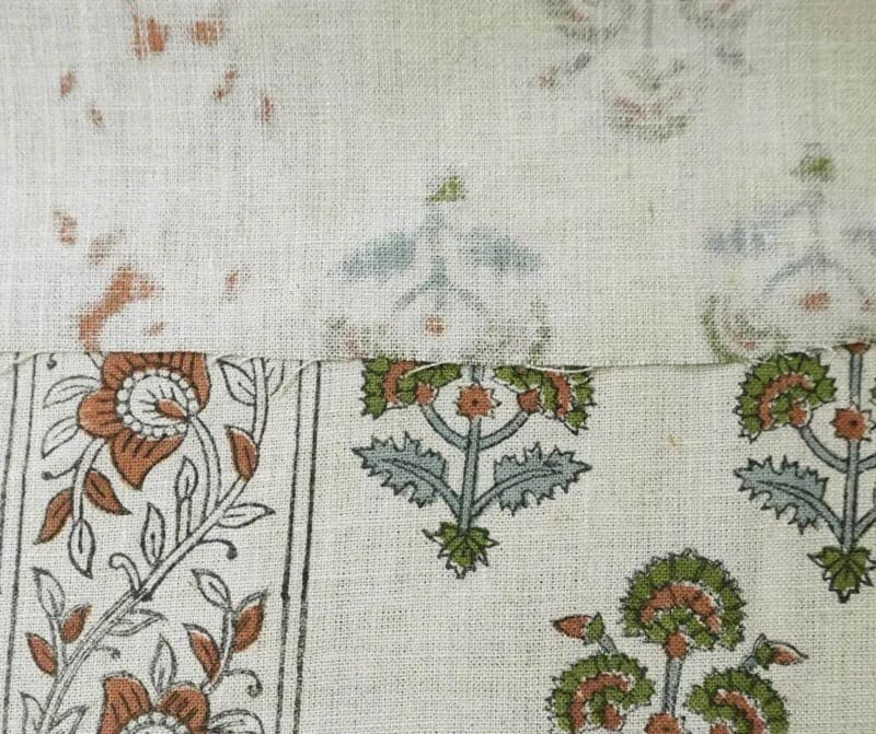 Handcarfted Block Print Green Pure Linen Fabric  – Traffic Border