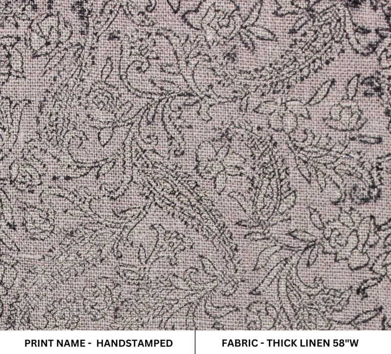 Hand Block Print Linen Fabric For Farmhouse Curtain -  Handstamped