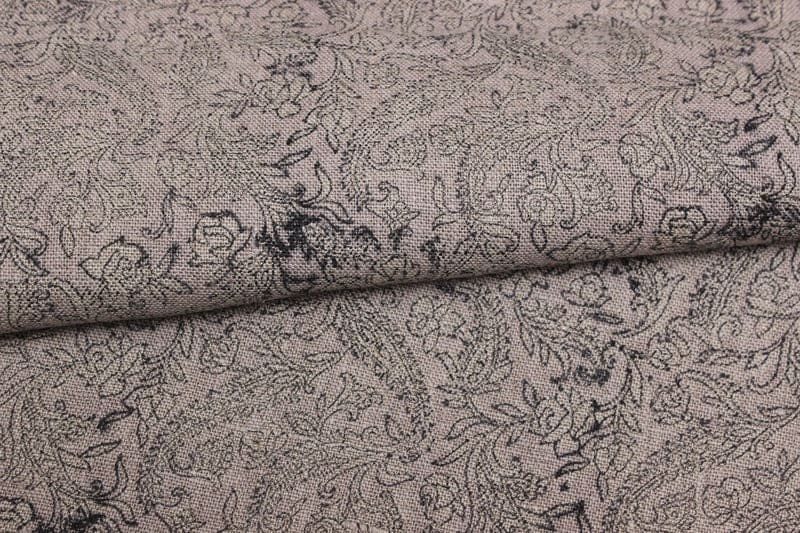 Hand Block Print Linen Fabric For Farmhouse Curtain -  Handstamped