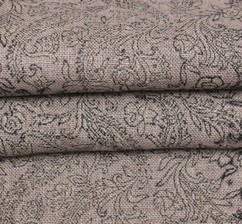 Hand Block Print Linen Fabric For Farmhouse Curtain -  Handstamped