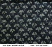 Eco Handcraft Block Print Black  Pure Linen Fabric – Mushroom Butta