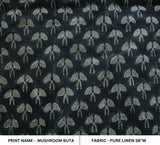 Eco Handcraft Block Print Black  Pure Linen Fabric – Mushroom Butta