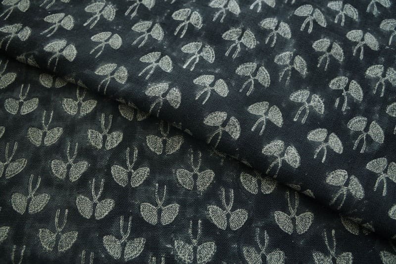 Eco Handcraft Block Print Black  Pure Linen Fabric – Mushroom Butta