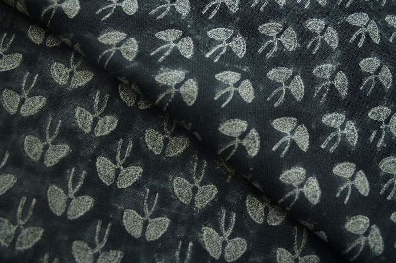 Eco Handcraft Block Print Black  Pure Linen Fabric – Mushroom Butta