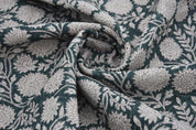 Handcraft Block Print Black Floral Thick Linen Pillow Fabric - Rajat