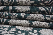 Handcraft Block Print Black Floral Thick Linen Pillow Fabric - Rajat