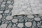 Handcraft Block Print Black Floral Thick Linen Pillow Fabric - Rajat