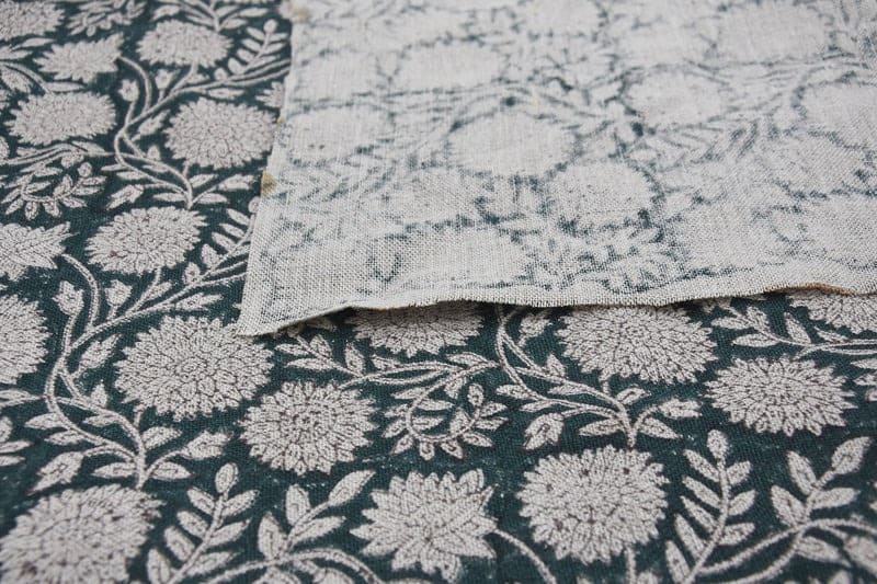Handcraft Block Print Black Floral Thick Linen Pillow Fabric - Rajat