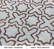 Handmade Block Print Brown Floral Thick Linen Fabric - Crossword
