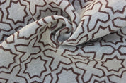 Handmade Block Print Brown Floral Thick Linen Fabric - Crossword