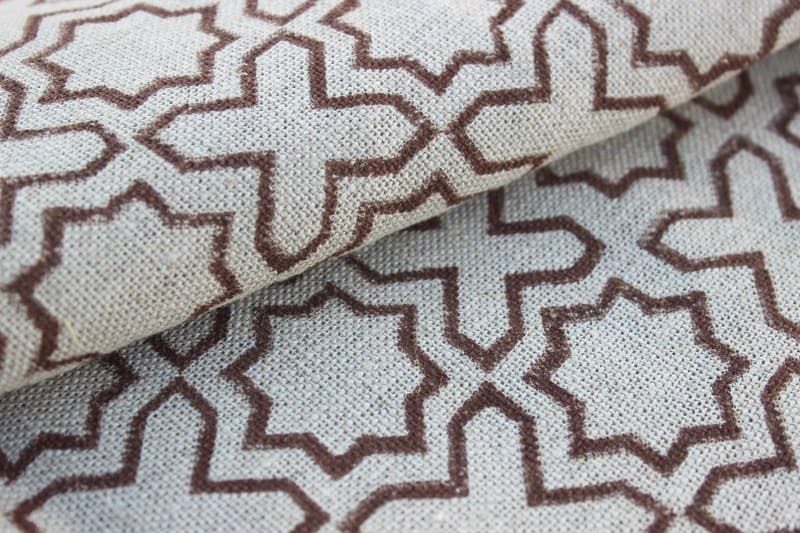 Handmade Block Print Brown Floral Thick Linen Fabric - Crossword