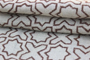 Handmade Block Print Brown Floral Thick Linen Fabric - Crossword