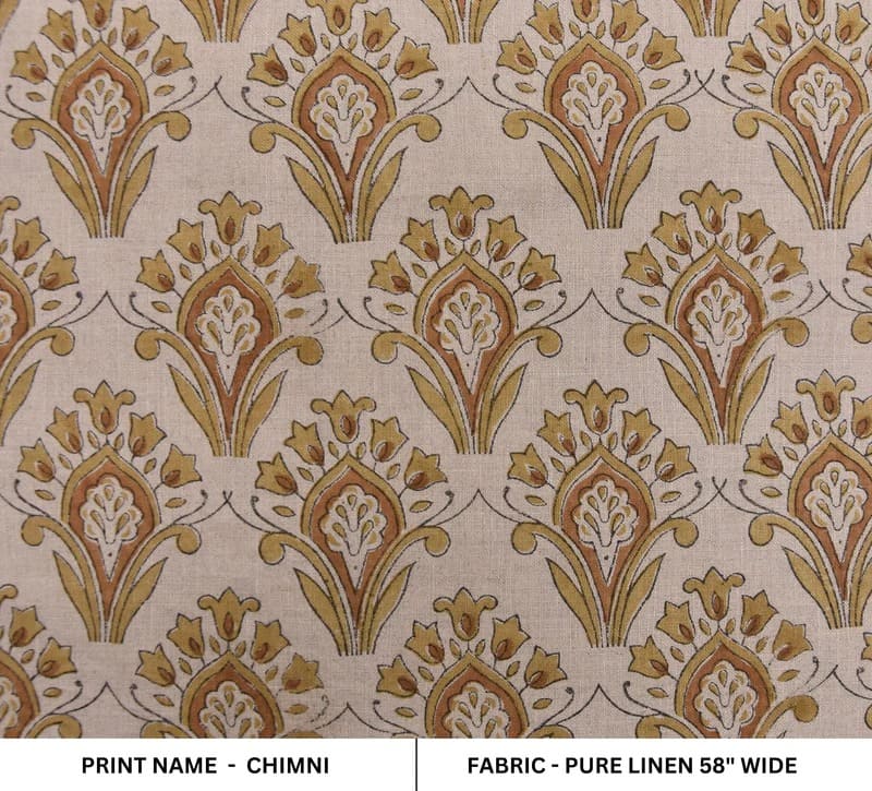 Handmade Block print pure linen fabric Interior Space Design - Chimni