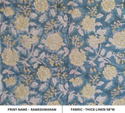 Handcraft Block Print Floral Thick Linen Fabric For Curtain – Rameshwaram