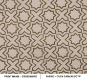 Handmade Block Print Beige Floral Duck Canvas Fabric - Crossword