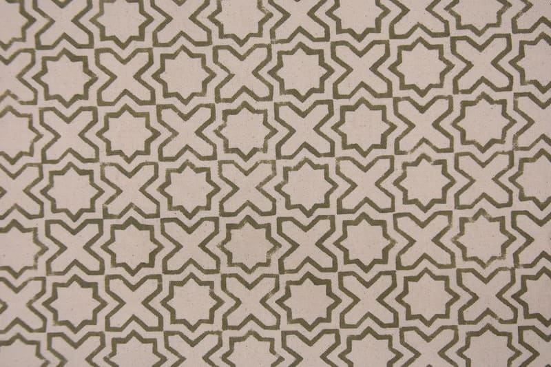 Handmade Block Print Beige Floral Duck Canvas Fabric - Crossword