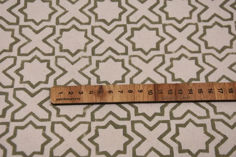 Handmade Block Print Beige Floral Duck Canvas Fabric - Crossword