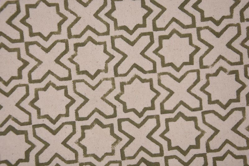 Handmade Block Print Beige Floral Duck Canvas Fabric - Crossword