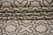 Handmade Block Print Beige Floral Duck Canvas Fabric - Crossword