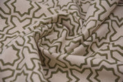 Handmade Block Print Beige Floral Duck Canvas Fabric - Crossword