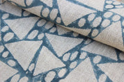 Handmade Block Print Blue Thick Linen Fabric 58"W -Triangle