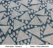 Handmade Block Print Blue Thick Linen Fabric 58"W -Triangle