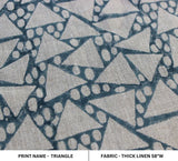 Handmade Block Print Blue Thick Linen Fabric 58"W -Triangle