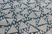 Handmade Block Print Blue Thick Linen Fabric 58"W -Triangle